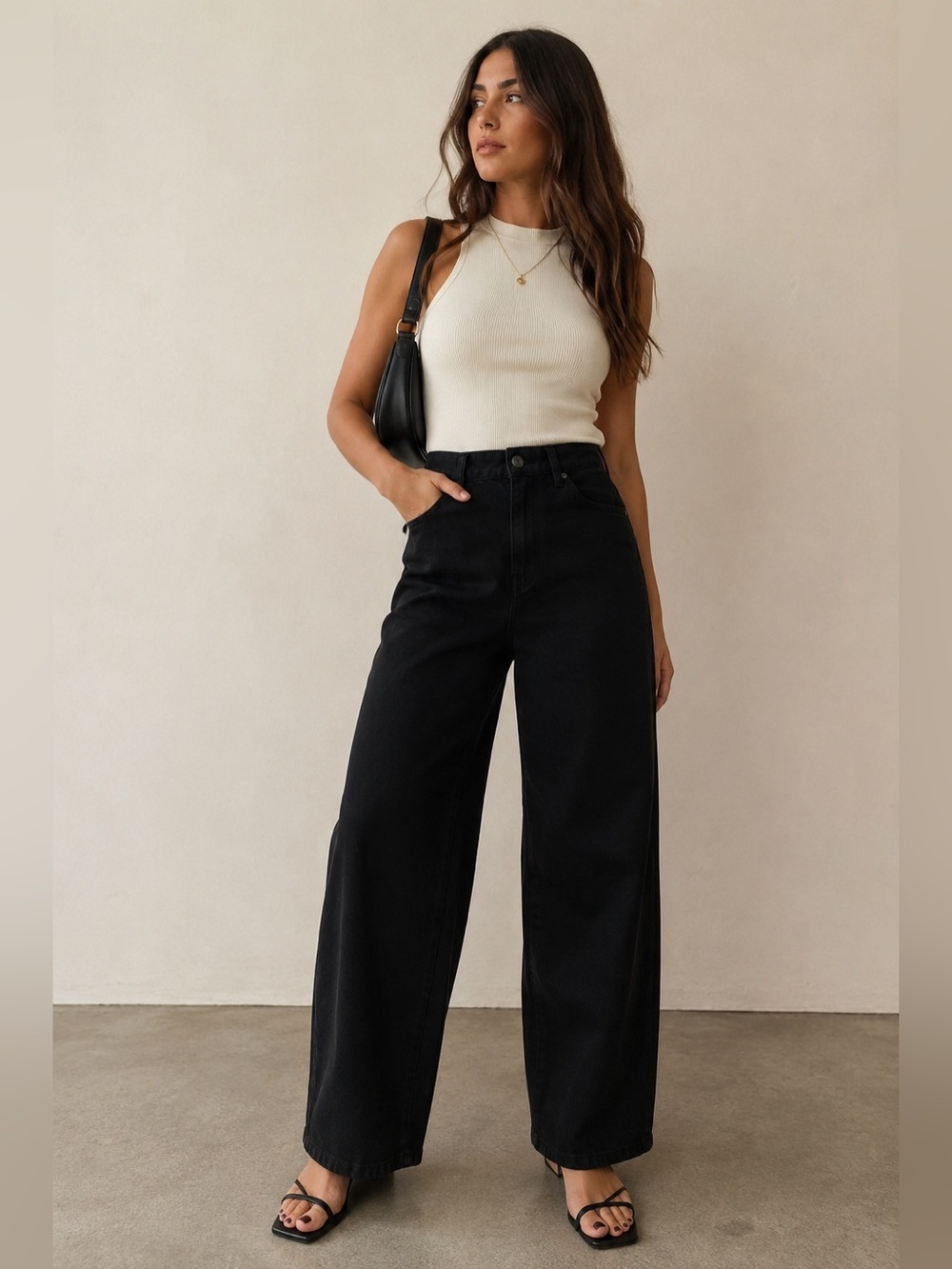 KHAITE Preen Black High Rise Barrel Wide Leg Jeans 25 100% Cotton Cropped